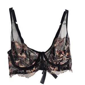 Victoria's Secret Very Sexy Unlined Plunge Black Shimmer Floral 32D